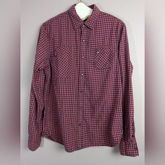 Scotch and soda mens' button shirt plaid dark pink, blue L - Picture 1 of 12